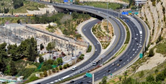 highway with many cars in Jerusalem, top view